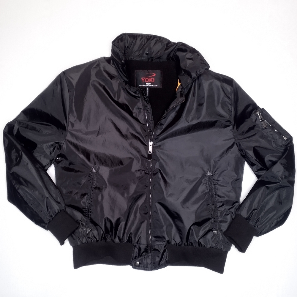 Yoki Outerwear Full Zip Jacket Mens L #MJ160-A Berber/Quilted Liner Black Hooded